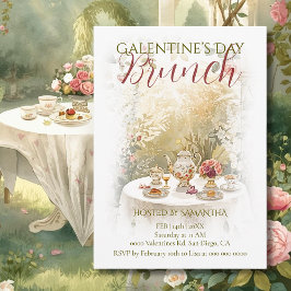 Zonovergoten Tuin Thee Galentine Brunch Aquarel Kaart