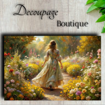Zonovergoten Tuinmeisje -Bloemenpad Decoupage