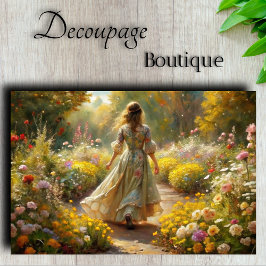 Zonovergoten Tuinmeisje -Bloemenpad Decoupage Tissuepapier