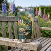 Zonovergoten Tuinpad Hek Scene Geïsoleerde Drinkbeker
