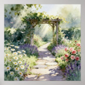 Zonovergoten Tuinpad met Rozenprieel Poster (Voorkant)