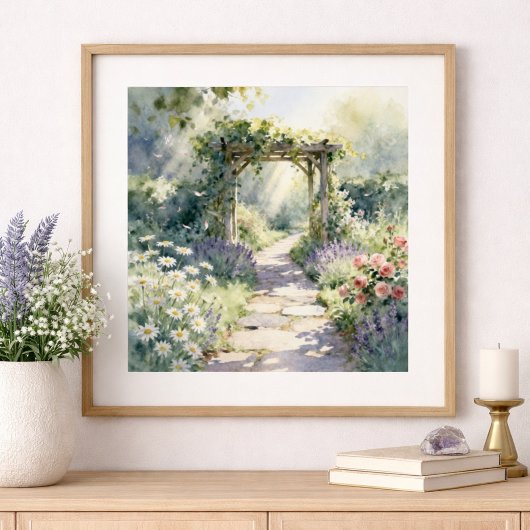 Zonovergoten Tuinpad met Rozenprieel Poster