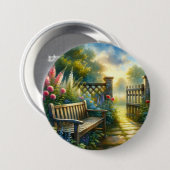 Zonovergoten Tuinpadhek Scene Ronde Button 7,6 Cm (Voorkant /achterkant)