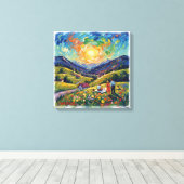 Zonovergoten Vaduz Alpenweide Landschap Canvas Kun Afdruk (Insitu (Houten vloer))