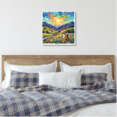 Zonovergoten Vaduz Alpenweide Landschap Canvas Kun Afdruk (Insitu (Slaapkamer))