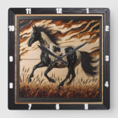 Zonovergoten verf: Houtkorrel Custom Trot Vierkante Klok (Voorkant)