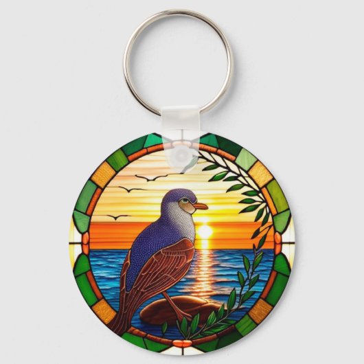 Zonovergoten Vogel Mozaïek Geschenk voor Natuurlie Sleutelhanger (Voorkant)