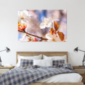 Zonovergoten Witte Kersenbloesem en Oranje Bladere Canvas Afdruk (Insitu (Slaapkamer))