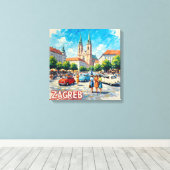 Zonovergoten Zagreb Kathedraal Promenade Canvas Afdruk (Insitu (Houten vloer))