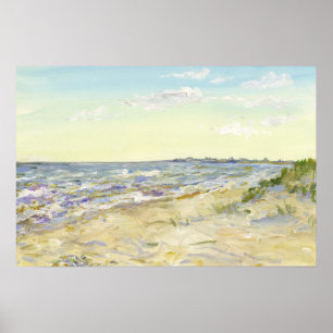 Zonovergoten Zandstrand en Blauwe Zee Aquarel Poster