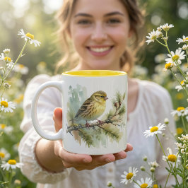 Zonovergoten Zangvogel Tweekleurige Koffiemok
