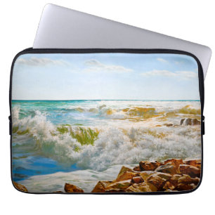 Zonovergoten zee met brekende golven laptop sleeve