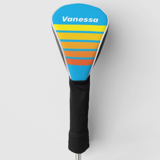 Zonovergoten zee over strepen met naam golfheadcover (Voorkant)