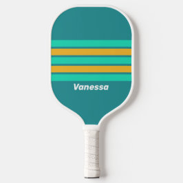 Zonovergoten zeeën over strepen met naam pickleball paddle