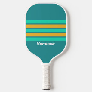 Zonovergoten zeeën over strepen met naam pickleball paddle