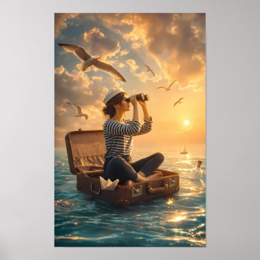 Zonovergoten Zoeker op de Dromende Zee Poster (Voorkant)