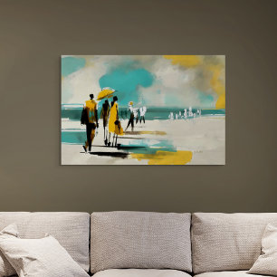 Zonovergotte Wandeling – Abstracte Figuren In Open Canvas Afdruk