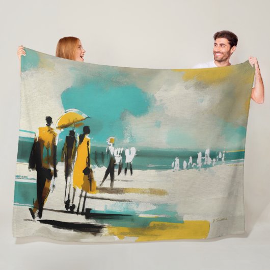 Zonovergotte Wandeling – Abstracte Figuren In Open Fleece Deken (In situ)