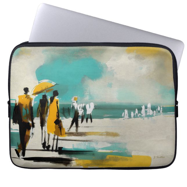 Zonovergotte Wandeling – Abstracte Figuren In Open Laptop Sleeve (Voorkant)