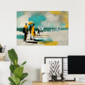 Zonovergotte Wandeling – Abstracte Figuren In Open Poster (Thuiskantoor)