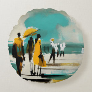Zonovergotte Wandeling – Abstracte Figuren In Open Rond Kussen