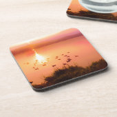 Zonset van roze en perzikmeer bier onderzetter (Linkerzijde)