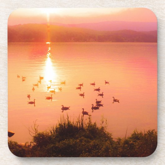 Zonset van roze en perzikmeer bier onderzetter (Voorkant)