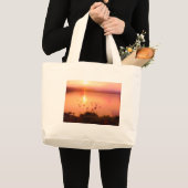 Zonset van roze en perzikmeer grote tote bag (Voorkant (product))