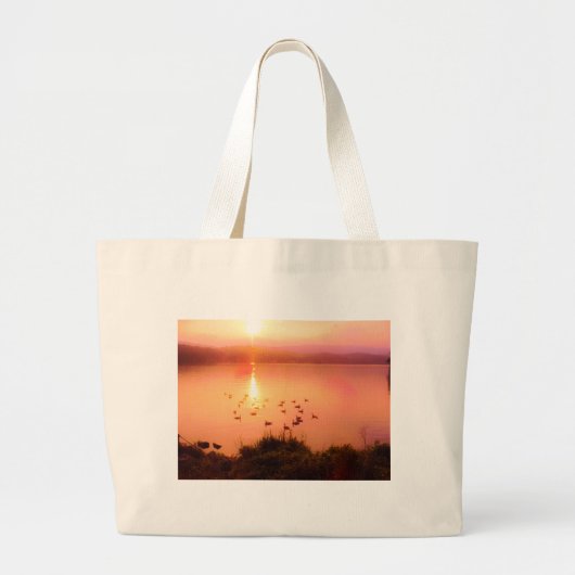 Zonset van roze en perzikmeer grote tote bag (Voorkant)