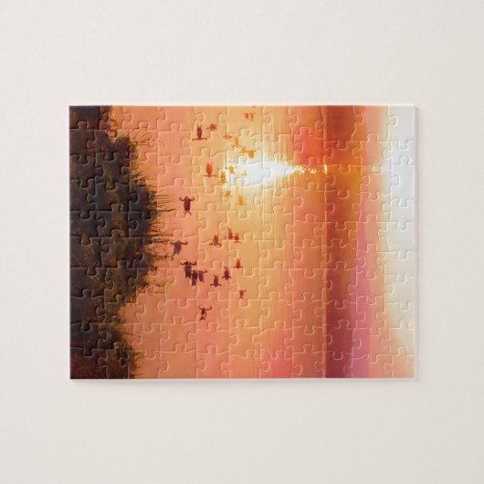 Zonset van roze en perzikmeer legpuzzel (Horizontaal)