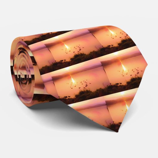 Zonset van roze en perzikmeer stropdas (Opgerold)