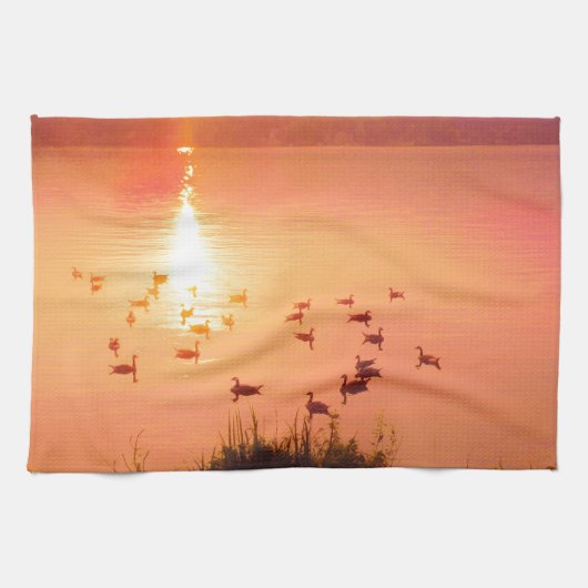 Zonset van roze en perzikmeer theedoek (Horizontaal)