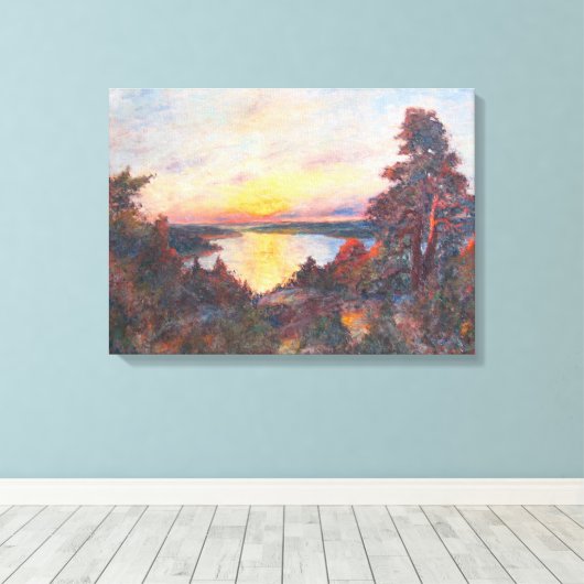 Zonsondergang aan de kust (door Kimon Loghi) Canvas Afdruk (Insitu (Houten vloer))