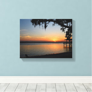 Zonsondergang aan de rivier canvas afdruk