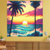 Zonsondergang aan het strand met palmbomen Schilde Canvas Afdruk (Insitu (Woonkamer))
