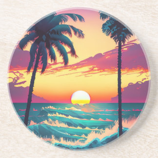 Zonsondergang aan het strand met palmbomen Schilde Zandsteen Onderzetter
