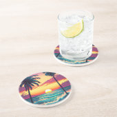 Zonsondergang aan het strand met palmbomen Schilde Zandsteen Onderzetter (Zijkant)