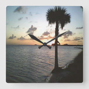 Zonsondergang Aan Het Strand Vierkante Klok