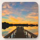 Zonsondergang aan het vissersdok bier onderzetter (Voorkant)