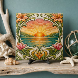 Zonsondergang aan zee Art Nouveau Tegeltje