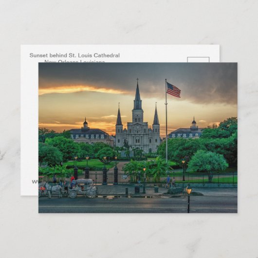 Zonsondergang achter St Louis Cathedral briefkaart (Voorkant / Achterkant)