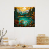 Zonsondergang Alpine Lake Beauty Met Forest Mounta Poster (Keuken)