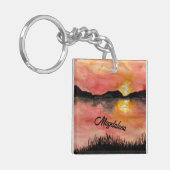 zonsondergang aquarel | zwarte inkt | landschapsku sleutelhanger (Voorkant Links)