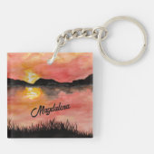 zonsondergang aquarel | zwarte inkt | landschapsku sleutelhanger (Achterkant)