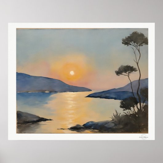 Zonsondergang Baai Landschapsposter Poster (Voorkant)