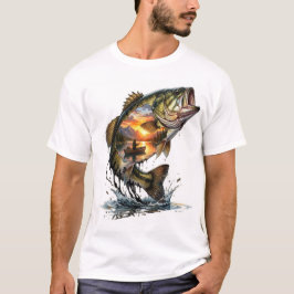 Zonsondergang Baars Dubbele Belichting Vissen T-shirt