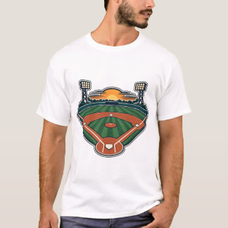 Zonsondergang Baseballveld Stadionverlichting T-shirt