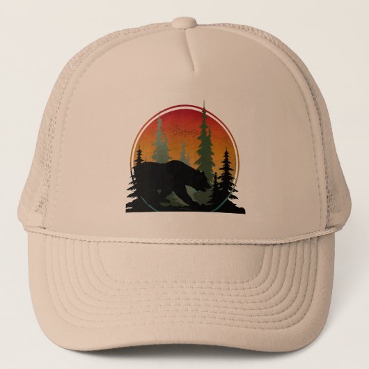 Zonsondergang Beer Natuur Bos Dier Trucker Pet (Voorkant)