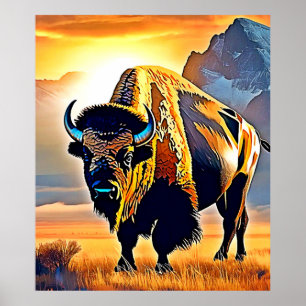 Zonsondergang Berg Bizon Kunstontwerp Poster