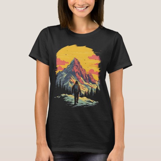 Zonsondergang Berg Wandelen Avontuur T-shirt (Voorkant)